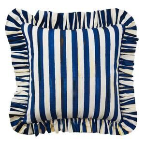 Brand New Mackenzie-Childs Royal Stripe Ruffle Throw Pillow 20x20
